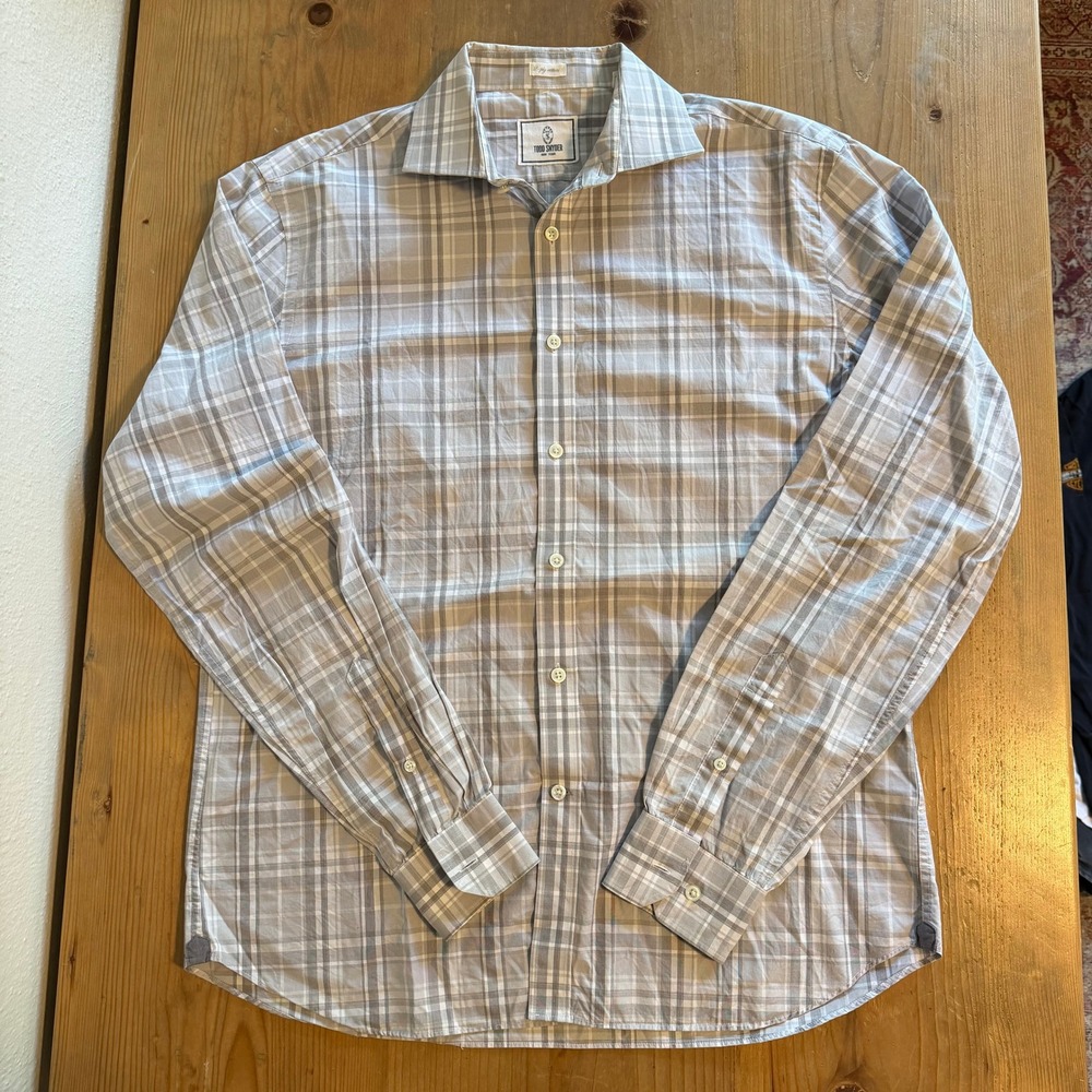 Todd Snyder Mens 16.5 36/37 Grey Plaid 2-Ply Cotton Button Down Dress Shirt